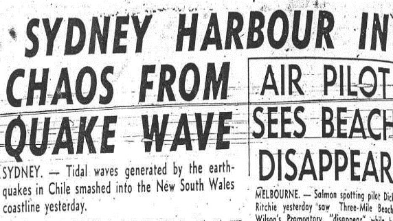 Old clipping from newspaper about tidal wave threatening Sydney harbour