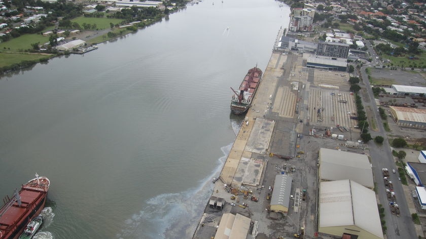 The Pacific Adventurer at the Port of Brisbane after it leaked oil along 60 kilometres of south-east Qld coastline.
