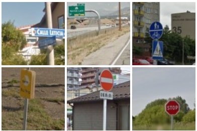 A CAPTCHA test with nine pictures, some containing roads.