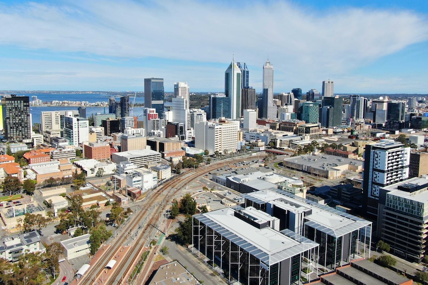 An aerial shot of Perth on a sunny day