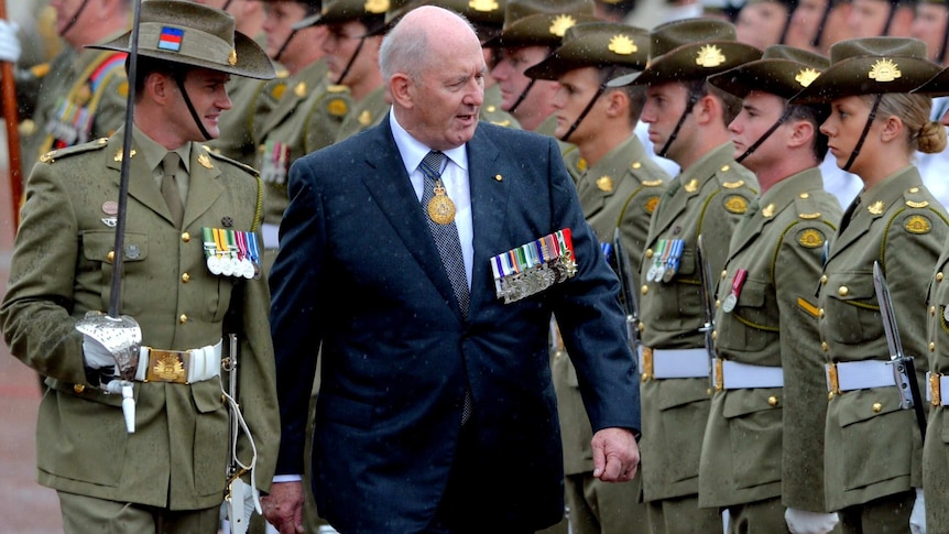 Governor General Sir Peter Cosgrove inspects the Australian Federation Guard of Honour.