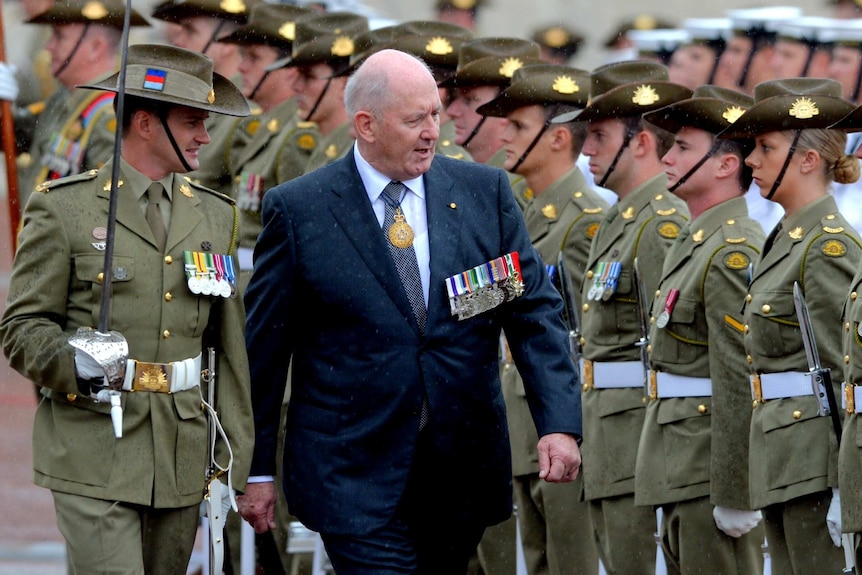 Governor General Sir Peter Cosgrove inspects the Australian Federation Guard of Honour.