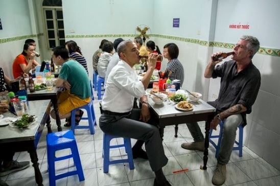 Barack Obama and Anthony Bourdain in Hanoi