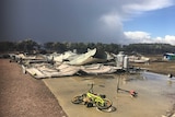 A house flattened at Terang, in western Victoria following a wind change on March 18, 2018.