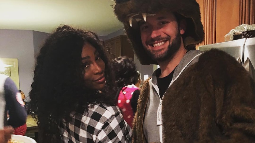 Alexis Ohanian and Serena Williams wearing costumes pose for a photo posted on Ohanian's Twitter account.