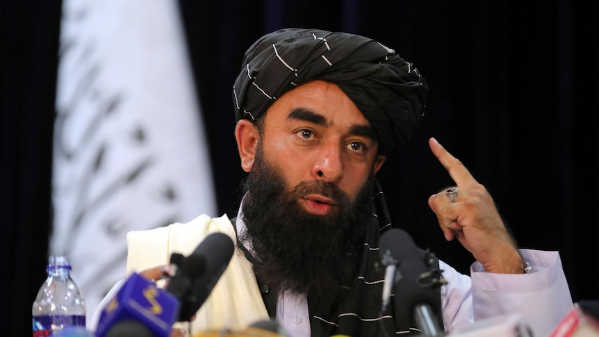 Taliban spokesperson Zabihullah Mujahid gives his first press conference since the takeover of Kabul