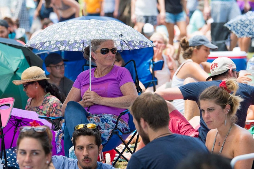 New Year's Eve revellers wait at Mrs Macquarie's Chair