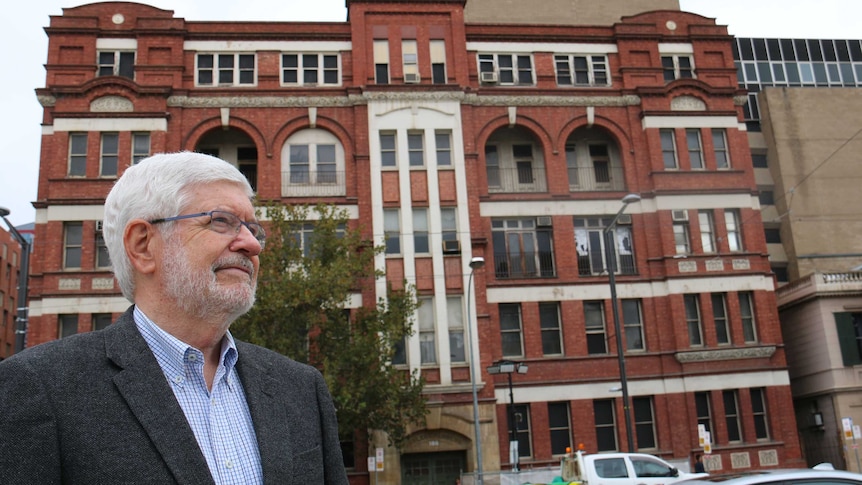 Historian Keith Conlon stands in front of the Gawler Chambers