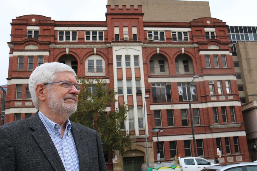 Historian Keith Conlon stands in front of the Gawler Chambers