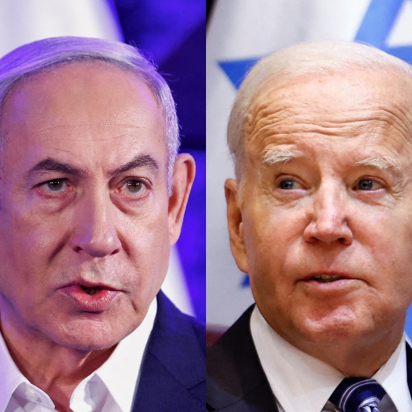 A composite image of Benjamin Netanyahu and Joe Biden.