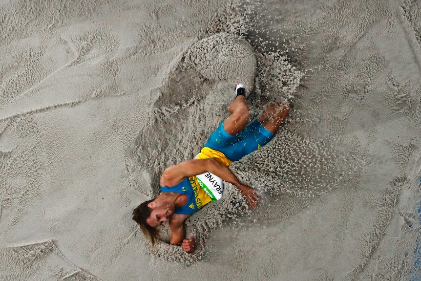 Long jumper Henry Frayne in the sand in Rio