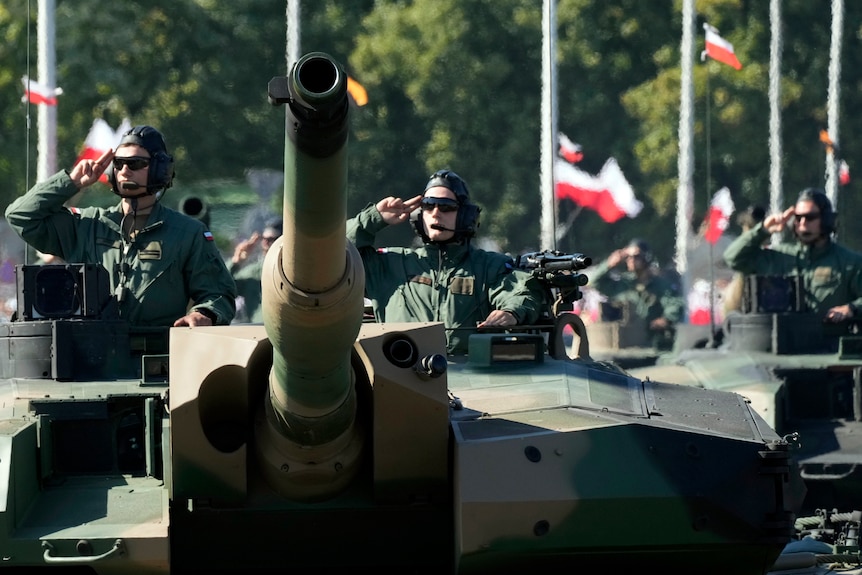 Members of the army take part in a massive military parade to celebrate the Polish Army Day.