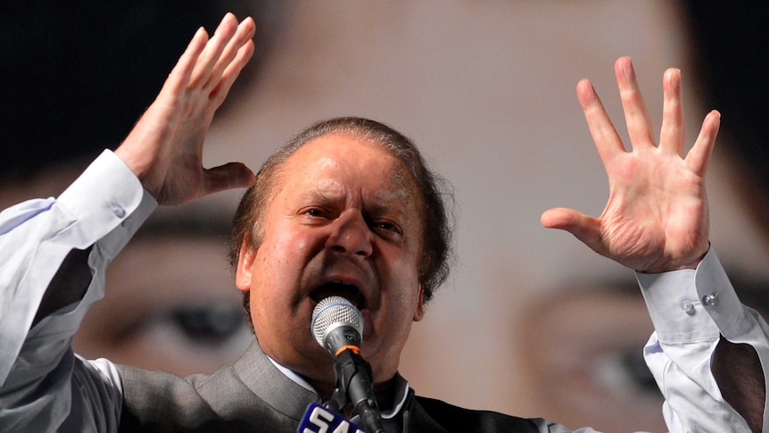 Nawaz Sharif addresses supporters during election campaign
