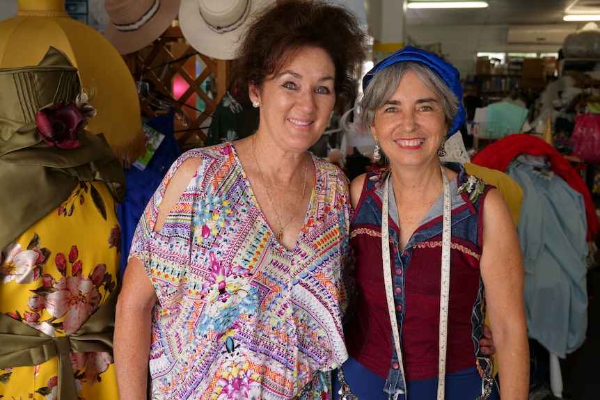 Madonna Boodle stands beside seamstress Wendy Mylrea.