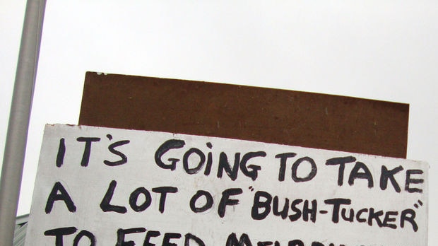 A Murray-Darling protester with a placard