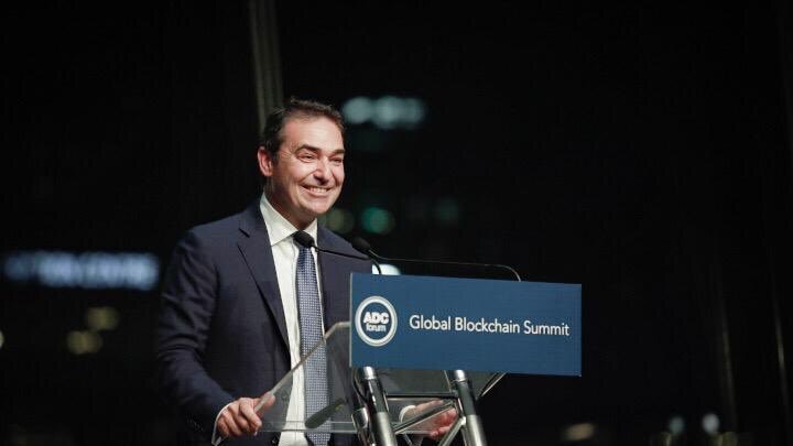 SA Premier Steven Marshall at the podium for the Global Blockchain Summit.