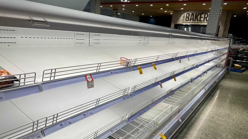 Empty supermarket shelves in Sydney.