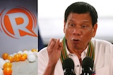 A composite image shows the logo of Rappler on the left and Rodrigo Duterte on the right.