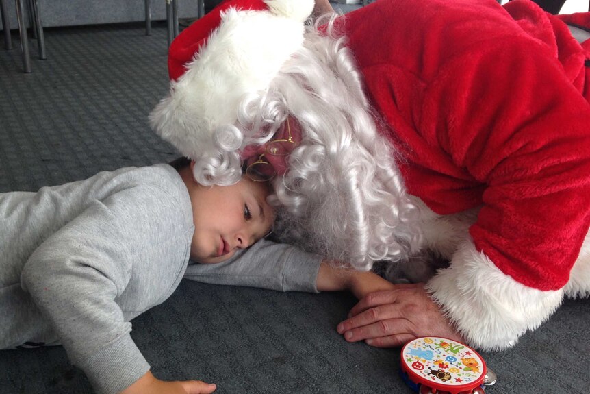 Xavier Tuia with Sensitive Santa in a quiet room in Bunbury Forum shopping centre