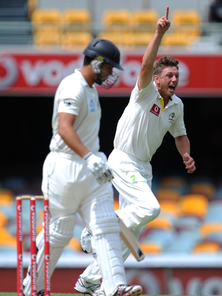 Tall pic of James Pattinson celebrating wicket of Ross Taylor