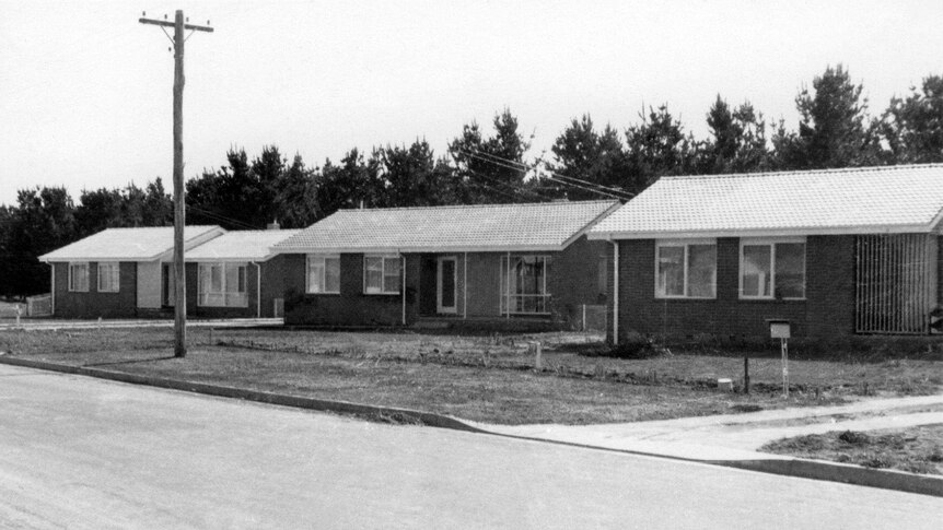 Three almost identical brick houses in Downer, 1961.