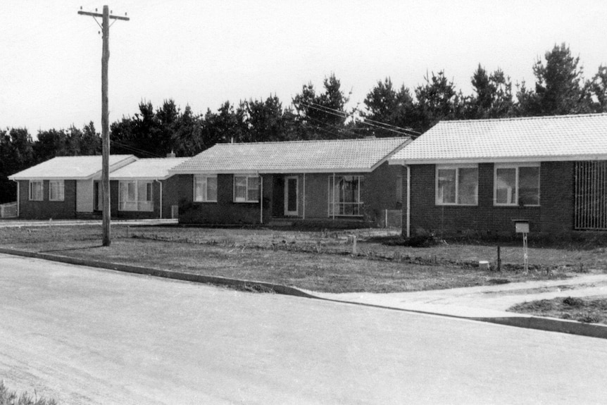 Three almost identical brick houses in Downer, 1961.