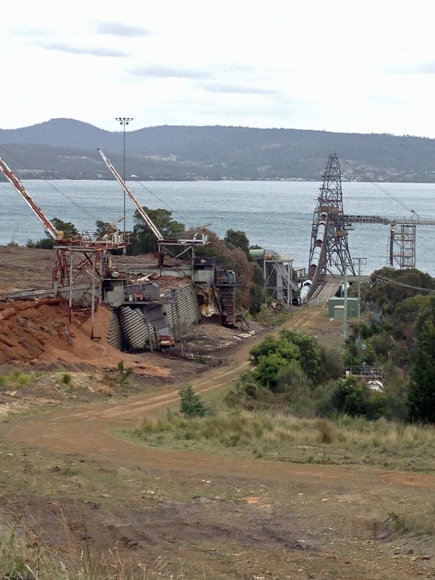 Part of the former woodchip mill at Triabunna where the Tasmanian Government may seek to access port facilities.