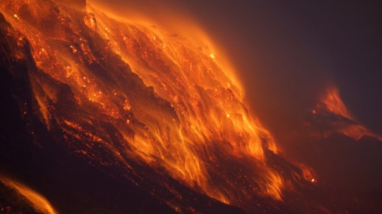 Night shot of coal burning at Hazelwood mine fire.