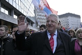 Serbian ultra-nationalist Vojislav Seselj attending an anti-government rally in Belgrade.