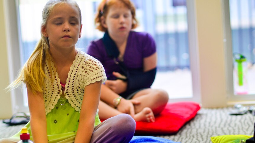 Caitlin Dixon practises her breathing as part of the Shaping Brains program in Brisbane's south.