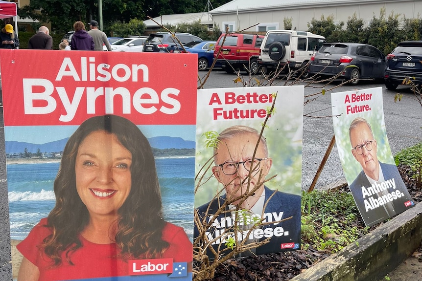 Election signs for Labor at a Cunningham polling booth