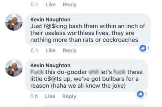 A screenshot of violent and offensive comments on Facebook.
