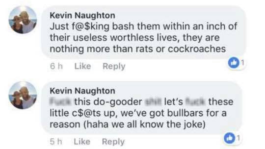 A screenshot of violent and offensive comments on Facebook.