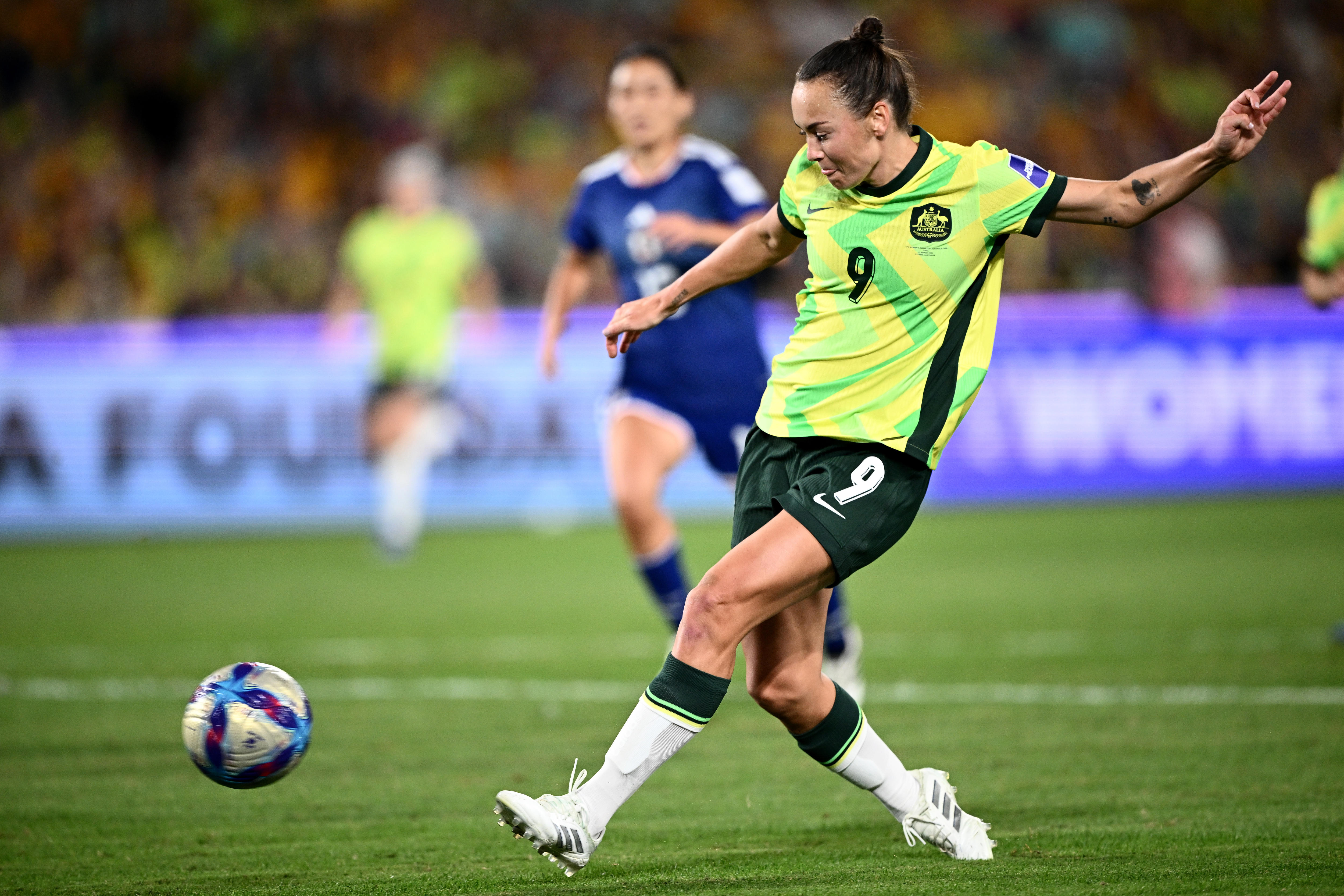 Caitlin Foord of the Matildas takes a shot at goal during the AFC Women’s Asian Cup Final.