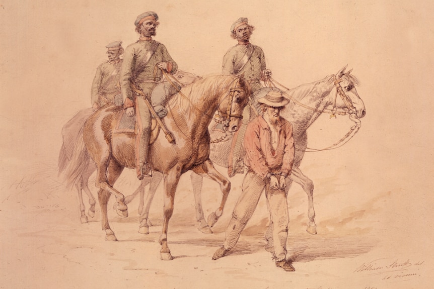 historic illustration of native police corps in victoria