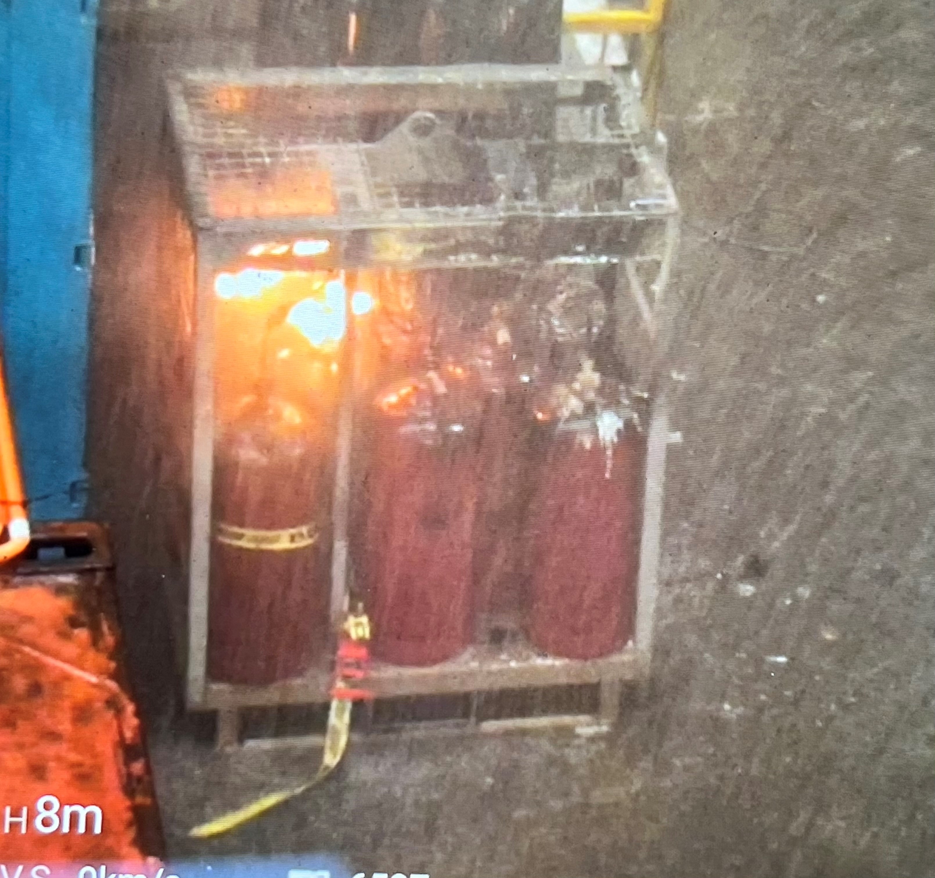 A gas cylinder on fire