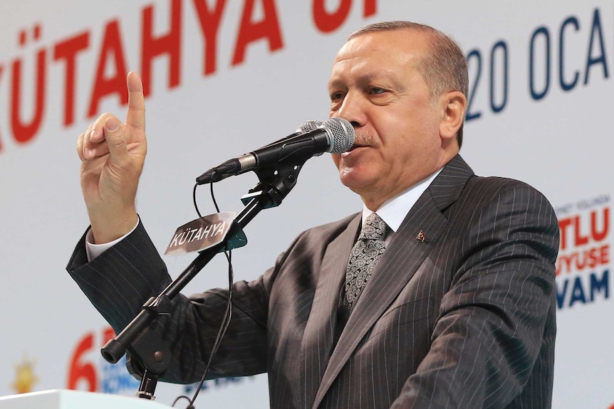 Turkey's President Recep Tayyip Erdogan addresses his supporters in Kutahya, western Turkey