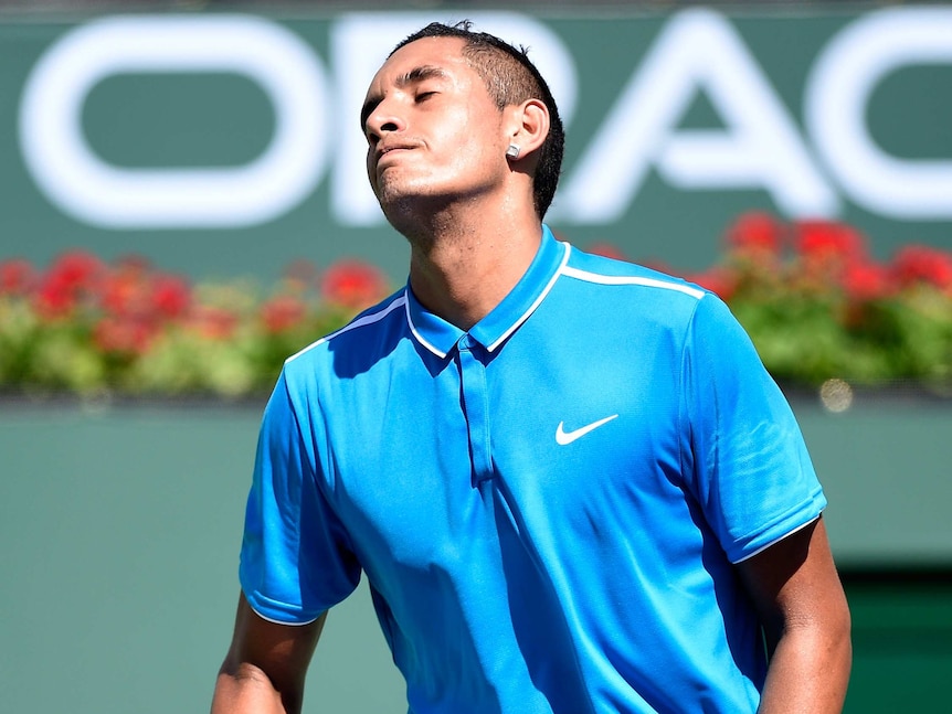 Nick Kyrgios of Australia reacts after a lost point