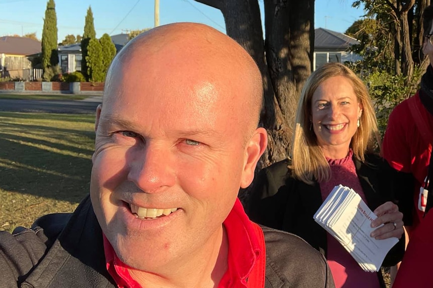 Shane Broad taking a selfie with Rebecca White and others.