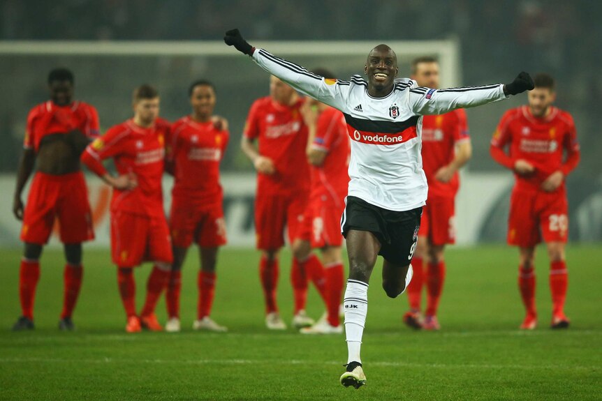 Demba Ba celebrates Besiktas' penalty shootout win over Liverpool