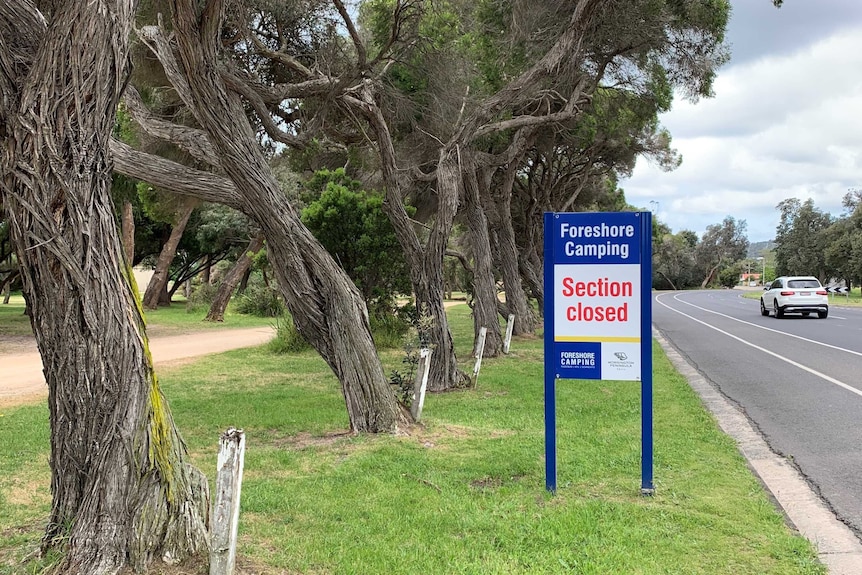 A sign outside a Rosebud beachfront camp site saying "section closed".