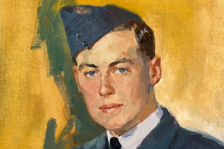 a painting of a  Royal Australian Air Force gunner