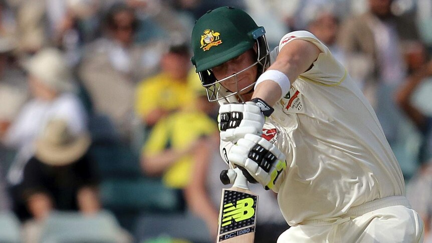 Steve Smith drives on day two at the WACA