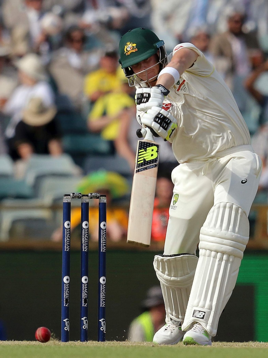 Steve Smith drives on day two at the WACA
