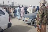 Photo appears to show Taliban militants near a checkpoint at Kabul Airport.