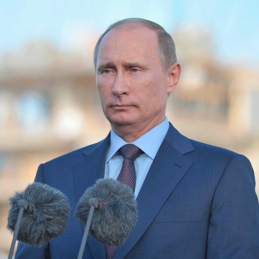 Russian president Vladimir Putin at press conference in Finland
