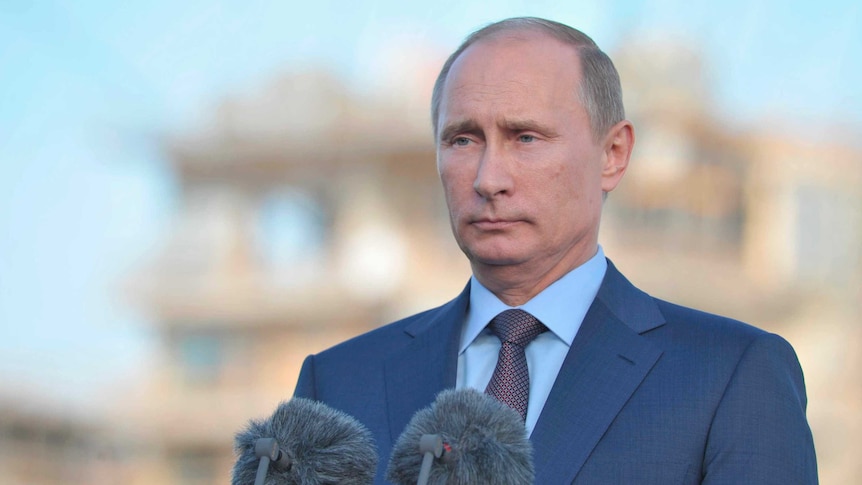 Russian president Vladimir Putin at press conference in Finland