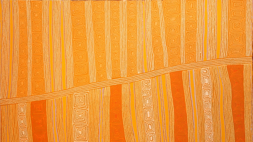 Tingari men at the site of Ngarru acrylic on linen 153x122cm 2011