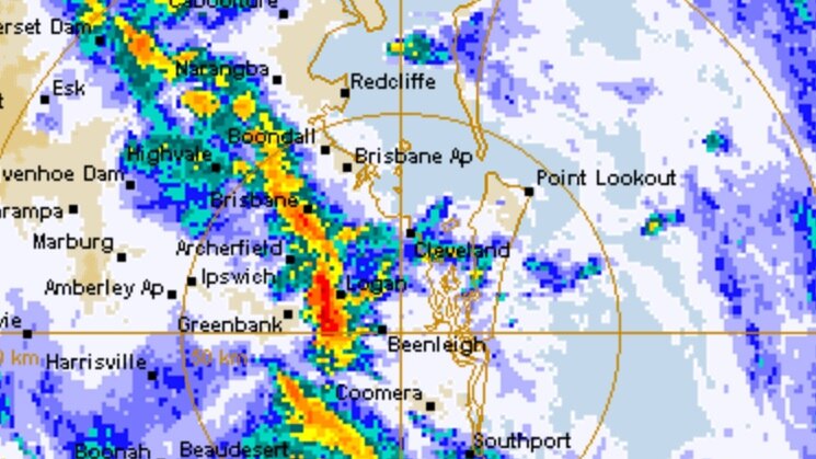 The BoM rain radar over south-east Queensland