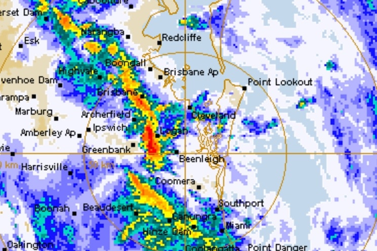 The BoM rain radar over south-east Queensland